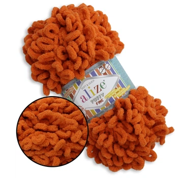 Alize Puffy Fine NEW, Мак №006 (100г/14м) плюшевая нитка с готовыми петлями для вязания руками пледа игрушек и балаклавы, Ализе Пуффи Файн