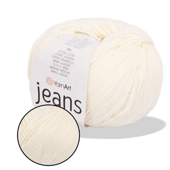 YarnArt Jeans, Слоновая кость №3 – пряжа нити для вязания спицами и крючком (игрушки, одежда), 55% хлопок, 45% акрил, 50 г/160 м, полухлопок Ярнарт
