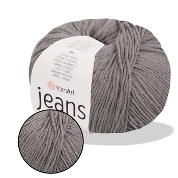 YarnArt Jeans, Серый №46 – пряжа нити для вязания спицами и крючком (игрушки, одежда), 55% хлопок, 45% акрил, 50 г/160 м, полухлопок Ярнарт