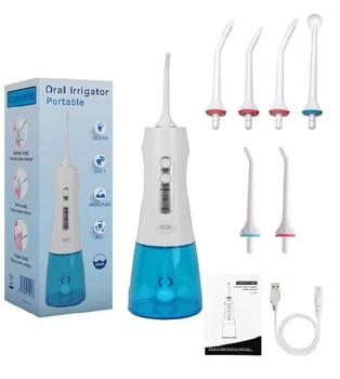 Портативный ирригатор для полости рта Portable 201-2D Blue, 300 мл, 6 насадок, 3 режима