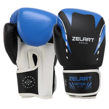 Перчатки боксерские PU Zelart BO-7652 синий-черный, размер 12 oz