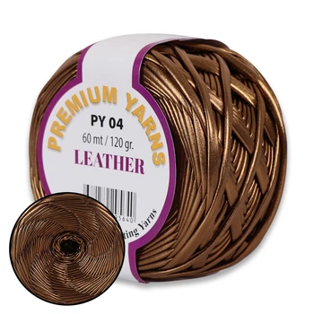 Premium Yarn Leather, Бронза №04 - трикотажная ленточная пряжа с металлическим напылением, имитация кожи, Премиум Леже, для сумок, клатчей, 120 г/60