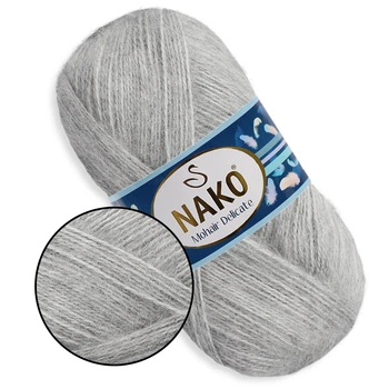 Nako Mohair Delicate, Светло-серый №195 - пряжа Мохер Деликат 100 г / 500 м, 85% акрил, 10% шерсть, 5% мохер, тонкая, для шалей, свитеров