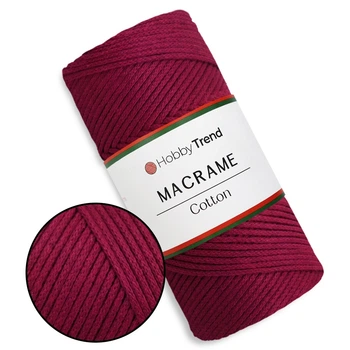 Пряжа Hobby Trend Macrame Cotton, бордо №110, бавовняний шнур для макраме 2 мм, 250 г/240 м, для в'язання сумок та декору, Macrame Cotton