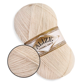 Alize Angora Gold, Светло-молочно-бежевый №67 – тонкая пряжа с ангорой, 100 г/550 м, акрил 80% / шерсть 20% - для вязания свитеров, шарфов, шалей