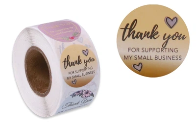 Наклейки стікери "Thank you" Q109, різнокольорові 2.5 см, 500шт/рулон - етикетки для упаковки