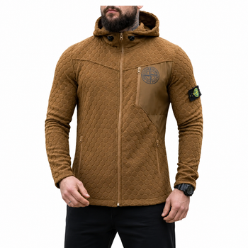 Флисовая кофта Stone Island ПП8056 коричневая Polar с капюшоном прессованный флис S