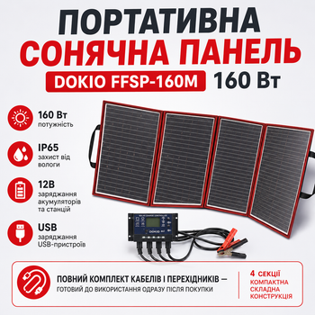 Сонячна панель портативна DOKIO 160 Вт Сонячна батарея з контролером Сонячна панель альтернативного джерела живлення