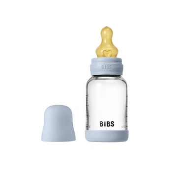 Стеклянная детская бутылочка BIBS Glass Baby Bottle Round Latex 1 pack 120 мл Slow Flow Baby Blue