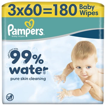 Детские влажные салфетки Pampers 99 Water, 180 шт (8006530116206) (353433)