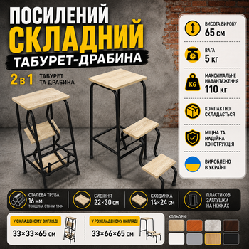 Деревянный складной стул-лестница-трансформер с 3 ступенями Сонома Tbrt04
