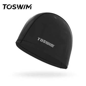 Шапочка для плавания TOSWIM из полиуретана для длинных волос с защитой ушей, черная