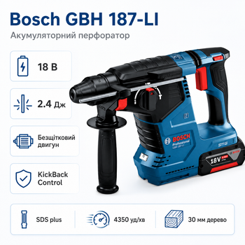 Акумуляторний перфоратор Bosch GBH 187-LI під патрон SDS-plus Синій