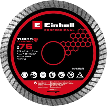 Диск отрезной алмазный по плитке Einhell 76х10х1,7 мм (4440470) HDSYR_270
