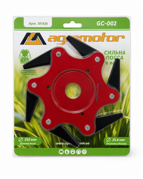 Диск для мотокоси Agrimotor GC-002 255 мм, посадка 25,4 мм, 6 лопатей