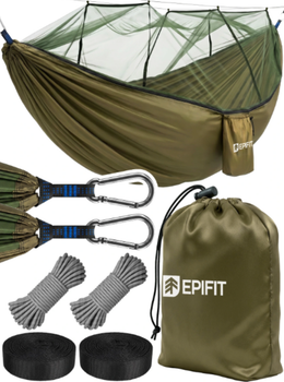Гамак туристичний з москітною сіткою RANGER Olive 330х140 см до 200 кг подвійний нейлоновий оливковий 114262