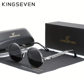Брендовые винтажные солнцезащитные поляризационные очки круглые KINGSEVEN серые , высший уровень защиты от ультрафиолета UV400
