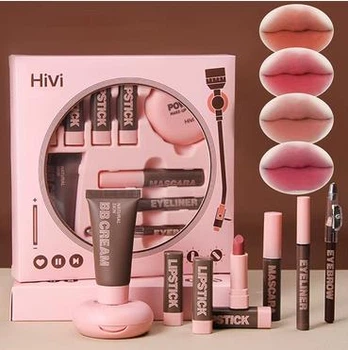 Набір декоративної косметики HiVi Makeup Set 9 в 1 – 4 матові помади, BB-крем, пудра, туш, підводка та олівець для брів (142169974)