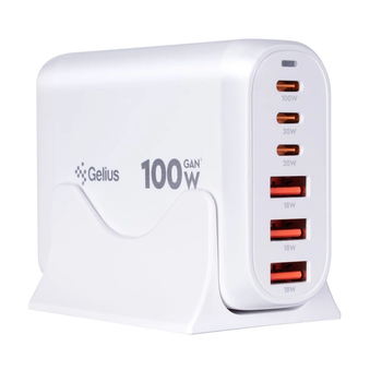 Мережевий зарядний пристрій Gelius Force GaN 100W GP-HC063 3USB-A + 3Type-C White 75647