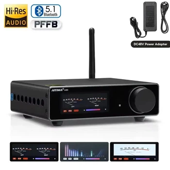Підсилювач звуку AIYIMA A80 класу D 300Вт×2 з динамічним VU-метром, Bluetooth 5.1 та блоком живлення 48V/5A