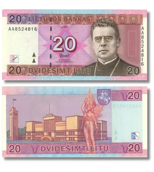 Банкнота 20 літів Литва 2007 рік UNC