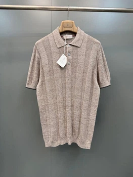 Мужская светло коричневая трикотажная футболка поло Brunello Cucinelli Henley из льна и хлопка размер XL
