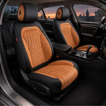 Чехлы на сиденья из алькантары и экокожи 3D Modena кофейные Elegant передние 700235