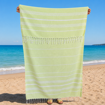 Полотенце пештемаль Turkey Towel 100х180 легкое большое для пляжа бассейна бани сауны подстилка на дачу пикник природу отпуск море Organik зеленый