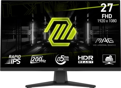 Монітор MSI 27" MAG 272F Rapid IPS, 1920x1080, 200Hz, 0.5мс, 300кд/м2, HDMI, DisplayPort, Black