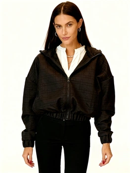 Жіноча коротка куртка з капюшоном на блискавці LadyLike 44 Чорний (ladlk2236780090384)