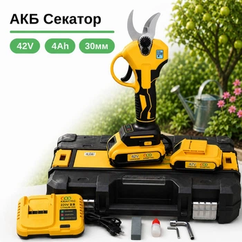 Аккумуляторный секатор с дисплеем Krafftec 42V 4Ah 2 АКБ