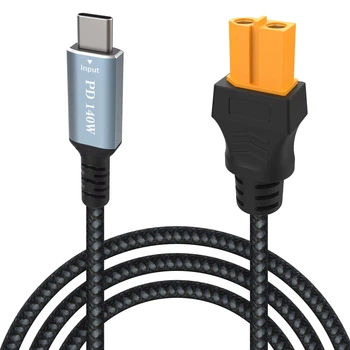 Кабель-перехідник XT60 Female на Type-C PD 140W (28V, 5A Max) 0.5m, нейлон, Black-Grey