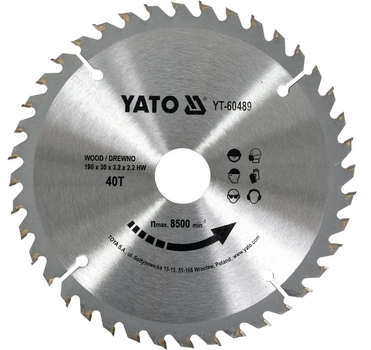 Tarcza widiowa do drewna YATO 190x30 mm 40 zębów 8500 obr/min YT-60489 (5906083604898)