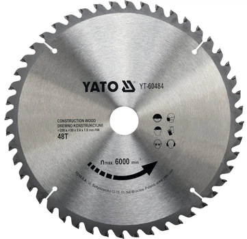 Tarcza widiowa do drewna YATO YT-60484 250 x 30 mm 48 zębów do 6000 obr/min (5906083604843)