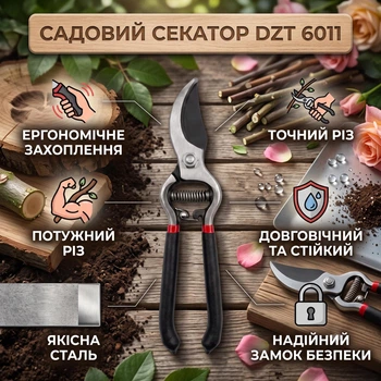 Садовий секатор DZT 6011 для обрізки / Багатофункціональні ножиці-секатор для зелених насаджень