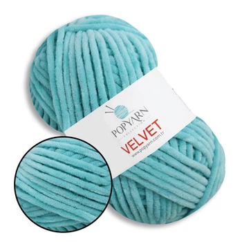 Пряжа плюшевая Popyarn Velvet (Попярн Вельвет) №027 Бирюзовый - 100% полиэстер, 100 г / 120 м, для пледов, игрушек, вязания спицами и крючком