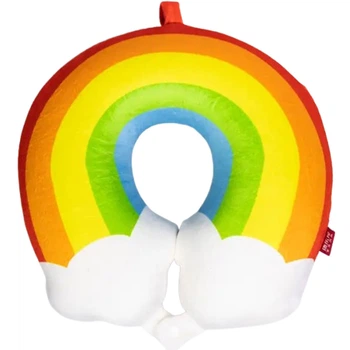 Подушка для шиї U-подібна Rainbow дорожня ортопедична наповнювач memory foam плюшевий велюровий чохол веселка опора голови в літаку та потязі Червоний