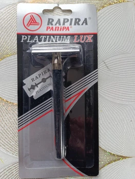 Станок для бритья Rapira Platinum классический Т-образный металлический для двусторонних лезвий