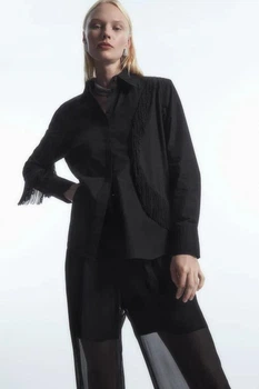 Сорочка жіноча COS oversized embellished fringed shirt 1211510001 Eur 34 Чорний