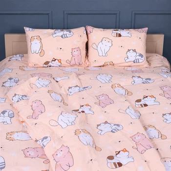 Комплект постельного белья MirSon полуторный 143x210 см 17-0665 Cream Kittens бязь (2200010064438)
