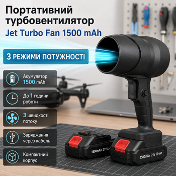 Портативный турбовентилятор Fan&Fan Jet Turbo Fan аккумуляторный 1500 mAh с двумя аккумуляторами тремя скоростями для очистки техники сушки и разжигания огня