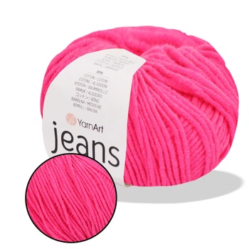 YarnArt Jeans, Рожевий неон №59 - пряжа нитки для в'язання спицями та гачком (іграшки, одяг), 55% бавовна, 45% акрил, 50 г/160 м, напівбавовна Ярнарт
