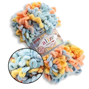 Alize Puffy Fine Color, №6314 (100г/14м) плюшевая фантазийная пряжа с готовыми петлями для вязания руками пледа игрушек и балаклавы, Ализе Пуффи Файн