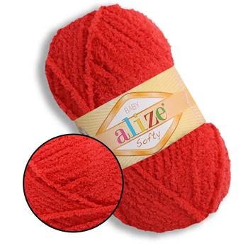 Пряжа для в'язання Alize Softy, Червоний №56, 100% мікрополіестер, 50 г, 115 м - плюшева нитка для спиць і гачка (іграшки, одяг, пледи)
