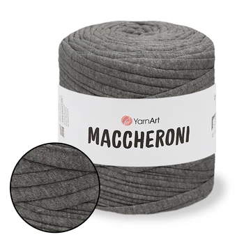 YarnArt Maccheroni, Темно-сірий меланж - вторинна трикотажна стрічкова пряжа, 90% бавовна, для килимків, декору, хендмейду (Маччероні)