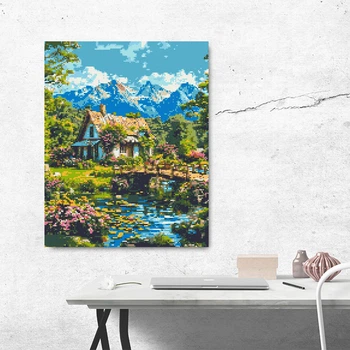 Алмазная мозайка 40*50 "Альпийская гармония" №OD3492, Оригами, набор для создания картины со стразами, готовый комплек комплект для творчества