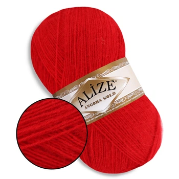Alize Angora Gold, Красный №106 – тонкая пряжа с ангорой, 100 г/550 м, акрил 80% / шерсть 20% - для вязания свитеров, шарфов, шалей