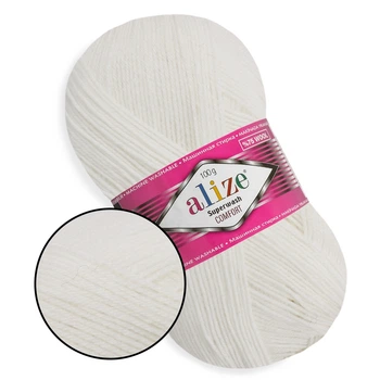 Alize Superwash, Белый №55 - тонкая тёплая пряжа для носков и аксессуаров, 100 г / 420 м, 75% шерсть Superwash / 25% полиамид, Ализе Супервош
