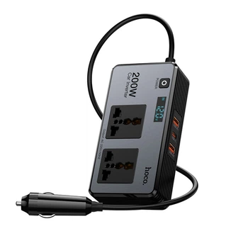 Автомобільний інвертор Hoco Z66 200W (2*AC 220V, PD30W+QC3.0, DC12V) Чорний
