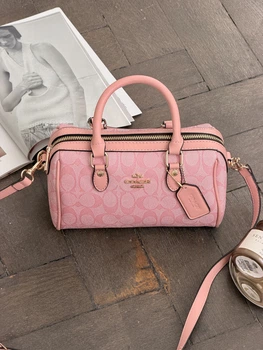 Сумка жіноча Coach Mini Rowan Crossbody In Signature рожевий Коуч бочонок
